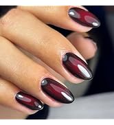 MISUD Press on Nails - Medium Almond Fake Nails with Goth Red Black, Acrylic Gothic Design 24 pcs