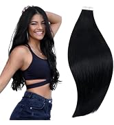 RUNATURE 20 Inch Tape Hair Extensions Real Human Hair Black Seamless Invisible Tape in Human Hair...