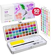 Caliart Metallic Watercolor Paints, 50 Colors with 1 Brush, Portable Travel Watercolors Glitter P...