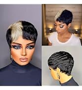 SisBroSis Short Layered Pixie Cut Human Hair Wigs With Bangs Chic Elegent Pixie Cut Wigs for Blac...