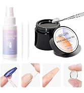 Gellen Solid Gel Nail Glue with 60ml Nail Glue Remover Set, 15g Solid Nail Gel for False Nail Tip...