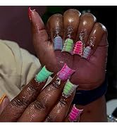 MERVF Duck Nails Press on Medium Colorful Crocodile Print Design Glue ons Animal Acrylic Duck Fee...