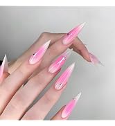 BABALAL Long Stiletto Press on Nails Hot Pink Ombre Fake Nails Y2k Acrylic Glue Nail Art False Na...