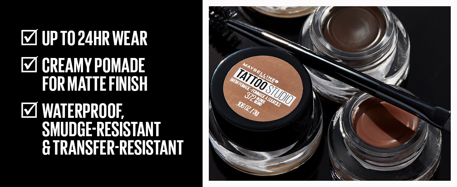 up to 24 hr wear, creamy pomade for matte finish, waterproof, smudge resistant & transfer resistant