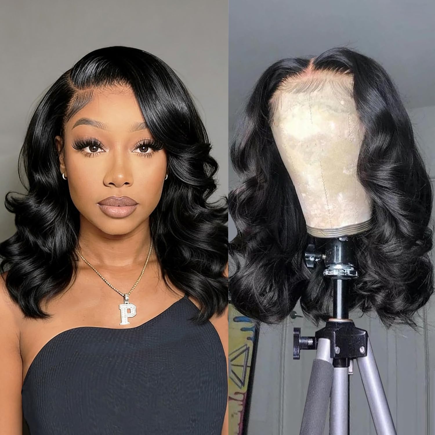 Bob Wig Human Hair 13x4 Body Wave HD Lace Front Wigs Human Hair 180% Density Glueless Wigs Human Hair Pre Plucked Short Bob Wigs for Black Women Human Hair Natural Black Color (12 inch, Bob Wig)