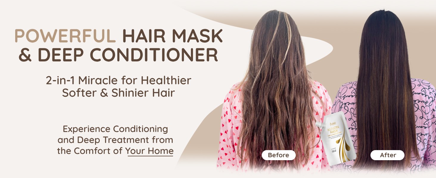 Before After Keratin Deep Conditioner & Hair Mask Glossing Solution for Thick Coarse Hair
