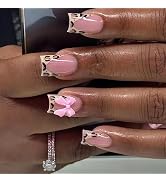 24 Pcs Pink Square Press on Nails Short Fake Nails Leopard French Tip Nails Reusable False Nails ...