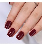 Stbisen Dark Red Press on Nails Short Square, Short Fake Nails Kit, Burgundy Glossy Acrylic Press...