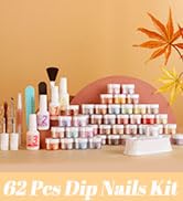 Lavender Violets 62 Pcs Dip Powder Nail Kit Starter, 48 Colors Nude Pink Brown Red Green Blue Pur...