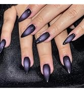 MISUD Press on Nails - Medium Almond Fake Nails with Goth Purple Black, Acrylic Gothic Design 24 pcs