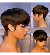 FREEKWEEN Pixie Cut Wig For Black Women Brazilian Virgin Human Hair Short Blonde Hair Straight La...