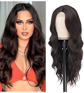 Long Brown Wig for Women 26Inch Wavy Curly Dark Brunette Hair Wigs Synthetic Hair Replacement Hea...