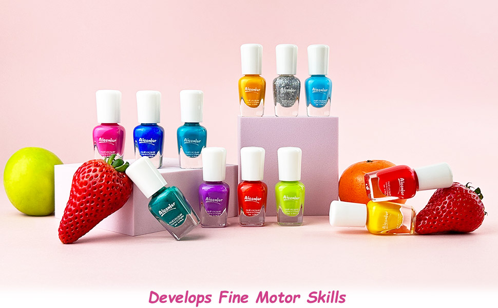 a collection of nail polishes on a pink background