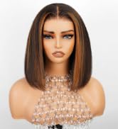 6x6 Ready to Go Glueless Wig Human Hair 1B/30 Highlight Bob Wig 210% Density 12a Straight Bob Wigs