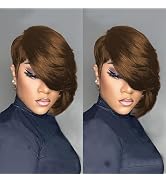 PurpleSexy 10A Pixie Cut Human Hair Wig For Women Color 4 Chocolate Brown Color Glueless Short La...