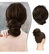 RUWISS Long Thin Straight Tousled Updo Bun Real Human Hair Elegant Hair Pieces Hair Bun Long Scru...