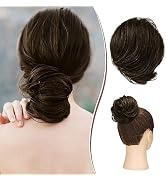 RUWISS Long Thin Straight Tousled Updo Bun Real Human Hair Elegant Hair Pieces Hair Bun Long Scru...