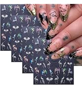 4 Sheet Halloween Nail Stickers for Nail Art Decals YEFIUO Self-Adhesive Nail Art Charms Sliders ...