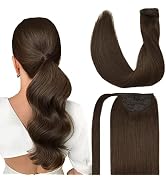 DOORES Hair Extensions Ponytail Extension Human Hair Chocolate Brown 18 Inch 80g Clip in Human Ha...