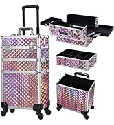 FRENESSA 3 in 1 Rolling Makeup Train Case Portable Cosmetic Trolley Large Storage for Professiona...