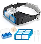 Dilzekui Headband Magnifier with LED Light, Rechargeable Head Mount Magnifier 1.5X to 3.5X, Opitc...