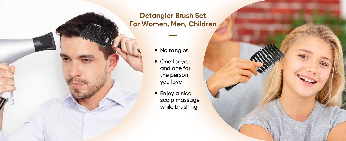Detangler brush set for women, men, children