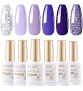 Gellen Gel Nail Polish Kit, 6 Colors Purple Glitter Gel Polish Set All Seasons Gel Nail Polish Se...