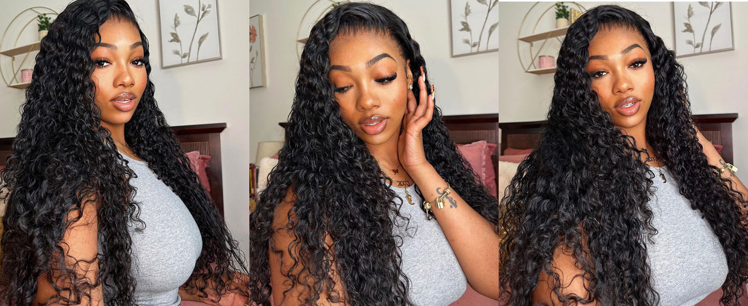13x4 deep wave lace front wigs human hair