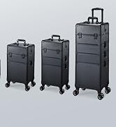 FRENESSA Rolling Makeup Train Case Cosmetology Case on Wheels 5 in 1 Makeup Case with Lid Rolling...