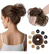 Hairro Human Hair Messy Bun, 100% Real Ponytail Hair Scrunchies, Natural Curly Chignon Fluffy Don...