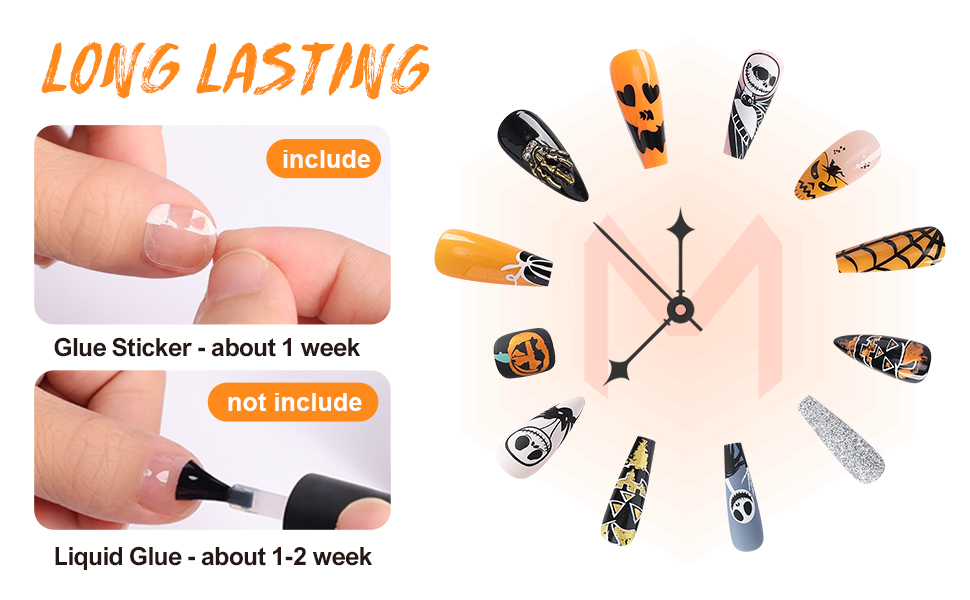 Halloween long coffin fake nails for women