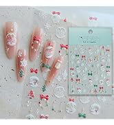 CESTSIREN Christmas Nail Decals, 5D Embossed Crystal Ball Garland, Self-Adhesive Nail Art Supplies