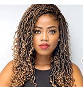 Alimiriam New Goddess Locs Crochet Hair 14 inch 6 Packs Faux Locs Wavy Crochet Curly Hair Faix Lo...