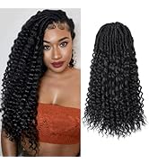 Toyotress Deep Wave Locs Crochet Hair - 18 Inch 8 Packs Curly Faux Locs Crochet Hair, Natural Bla...