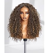 GORGIUS Curly Brown Wig Glueless Highlight Lace Front Wig Pre Plucked Middle Parted Synthetic Wig...
