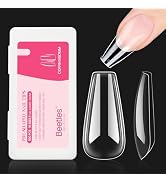 Beetles Gel Nail Kit Nail Tips 500Pcs Medium Coffin Pre Shaped Clear Full Cover False Nails for G...