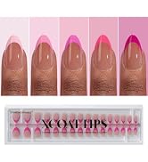 BTArtboxnails XCOATTIPS Pink French Tip Press On Nails - Short Press On Nails Almond, Soft Gel Na...
