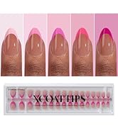 BTArtboxnails XCOATTIPS Pink French Tip Press On Nails - Short Press On Nails Almond, Soft Gel Na...