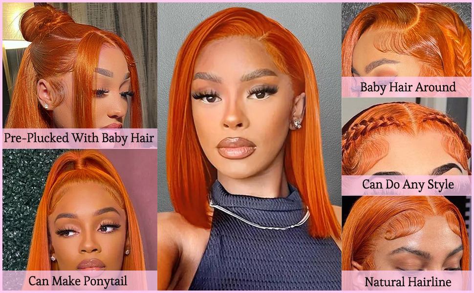 ginger orange bob wig human hair