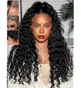 KLAIYI Water Wave HD Real Scalp Glueless Precut 13x4 Lace Front Human Hair Wig Drawstring Bye Bye...