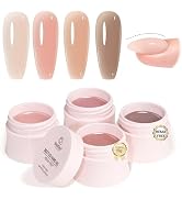 Beetles HEMA-Free Hard Gel for Nails,0.5 oz 4 Pcs Nude Pink Brown 9 in 1 Mini Size Builder Nail G...