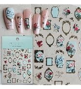 CESTSIREN Golden Frame Flower Nail Art Stickers, Embossed Nail Decals,Vintage Floral for Nail Art...