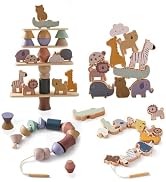 Smartwo Wooden Animals Threading Toys Lacing Beads for Toddlers 2 3 4 5 Years Old, Stacking Block...