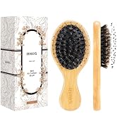 RHOS Mini Boar Bristle Hair brush for Women/Men/Kids-Small bamboo Paddle Brush for Smoothing/Deta...