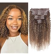 Curly Clip In Hair Extensions Real Human Hair Clip Ins Balayage Chocolate Brown to Caramel Blonde...