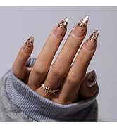 KQueenest 30 Pcs Cateye French Tip Press On Nails Almond Medium, Glitter Leopard Print Nails Pres...