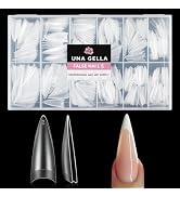 UNA GELLA Stiletto Gel Nail Tips 504pcs Long Stiletto Almond Clear Curved Nails Tips Half Cover F...