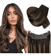 RUNATURE Invisible Wire Hair Extensions Balayage Fish Line Hair Extensions Real Human Hair with E...