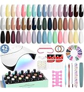 VANREESA 24 Colors Gel Nail Polish Kit with U V Light 42 Pcs Gel Polish Nail Kit Glossy & Matte T...