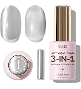 NAILOG Gel Nail Polish 12ml, Top Coat Color Gel Base 3 In 1 Formula Soak Off UV Cat Eye Gel Polis...